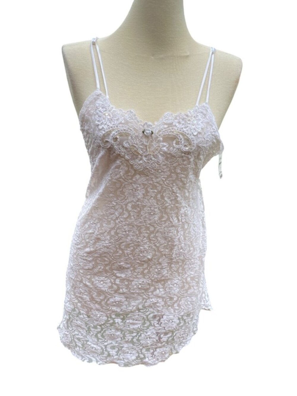 Delicates White Lace Chemise With Adjustable Straps Size Medium